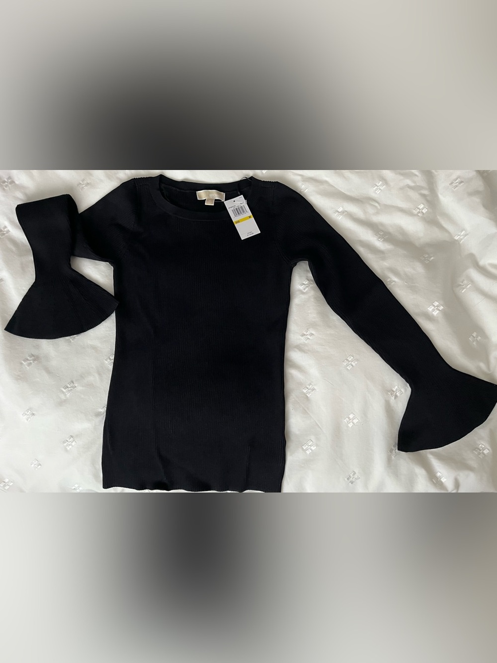 NWT Michael Kors Black Ribbed Scoopneck Sweater with Flared Bell Sleeves